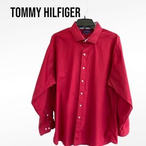 TOMMY HILFIGER Button Down Regular Fit Shirt RED Large 17.5 34/35 EUC